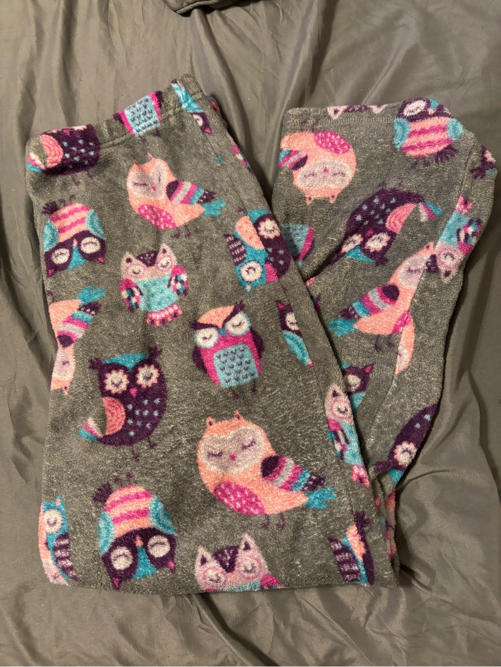 Owl Pajama Pants Gray Colorful Owls Size Medium (8-10)